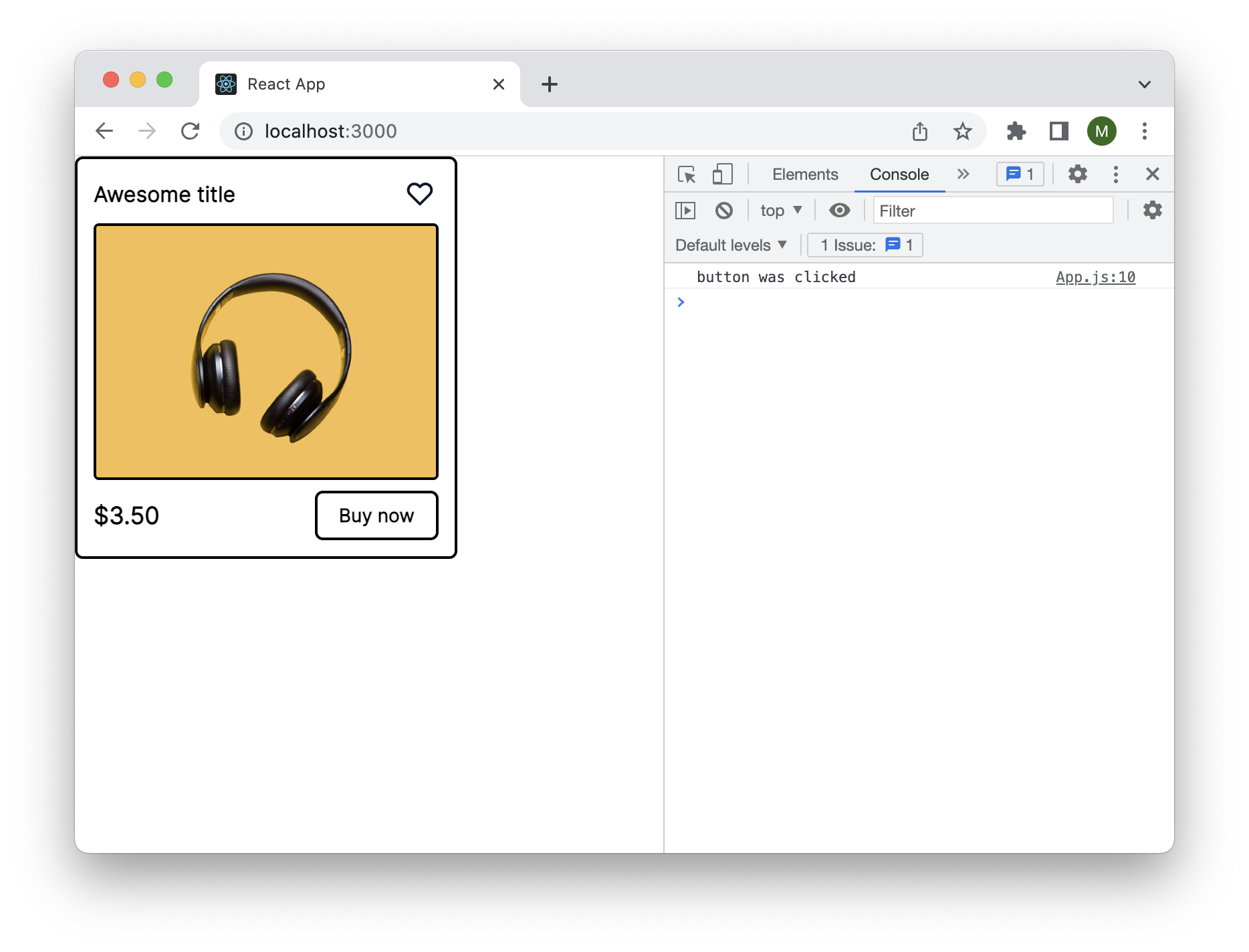 Listing component rendered in browser