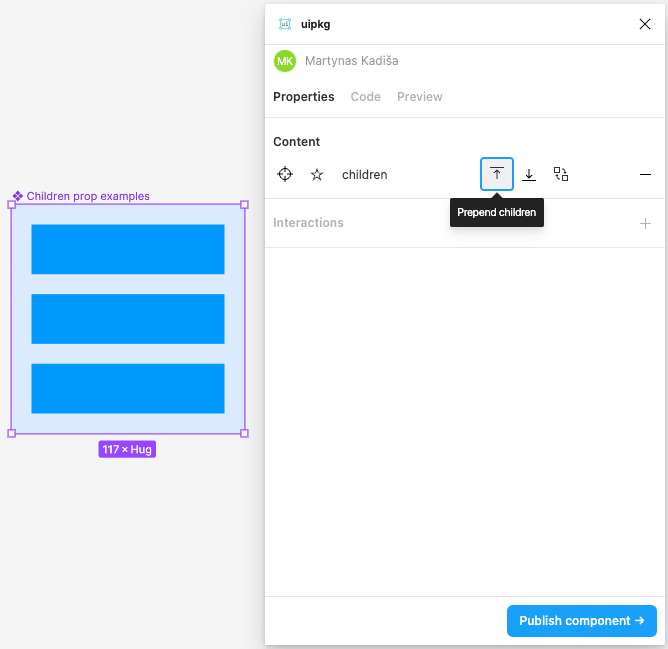 Prepend children example